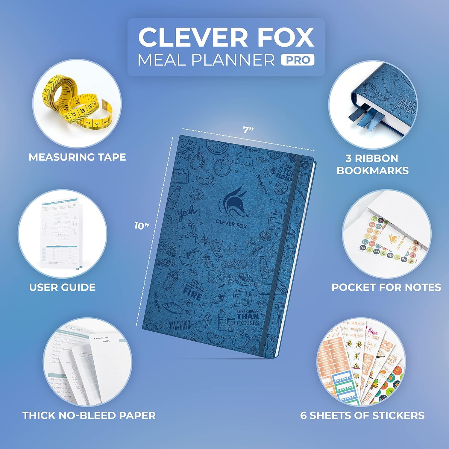 Clever Fox Meal Planner PRO – Weekly Meal Prep Journal with Grocery List & Weigh Loss Tracker – Diet, Fitness & Welness Log Book – Nutrition Diary Notebook – Lasts 12 Months, 7x10” (Mystic Blue)