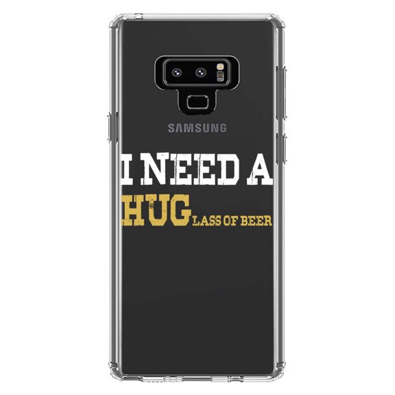 DistinctInk Clear Shockproof Hybrid Case for Samsung Galaxy Note 9 - TPU Bumper Acrylic Back Tempered Glass Screen Protector - I Need a HUGlass of Beer