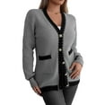 thumbnail image 2 of Cardigan Sweaters for Women Open Front Long Sleeve Button Down Knit Jackets with Pockets Fall Winter Outfits Gray M, 2 of 9