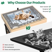 QDKGH Wooden Puzzle Table with Drawers for 1500 Piece Puzzles Adjustable Height Felt Surface Lockable Wheels 1 Pack 33.8x 25.55 Inch