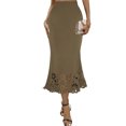 thumbnail image 2 of Gamivast Womens Midi Skirts High Waisted Elastic Waist Elegant Mermaid Bodycon Skirt Laser Cut Hollow Out Floral Skirt Hem Slim Fit Evening Party Cocktail, 2 of 8