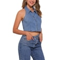 thumbnail image 4 of INSPIRAR CHIC Top de Mujer de Mezclilla sin Mangas con Cuello y Cierre en la Parte Frontal Talla XS Color Azul Claro, 4 of 5