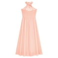 thumbnail image 5 of iiniim Kids Halter Neck Flower Girl Dress Ruched Junior Bridesmaid Wedding Party Chiffon Maxi Long Gown Pink 10, 5 of 7
