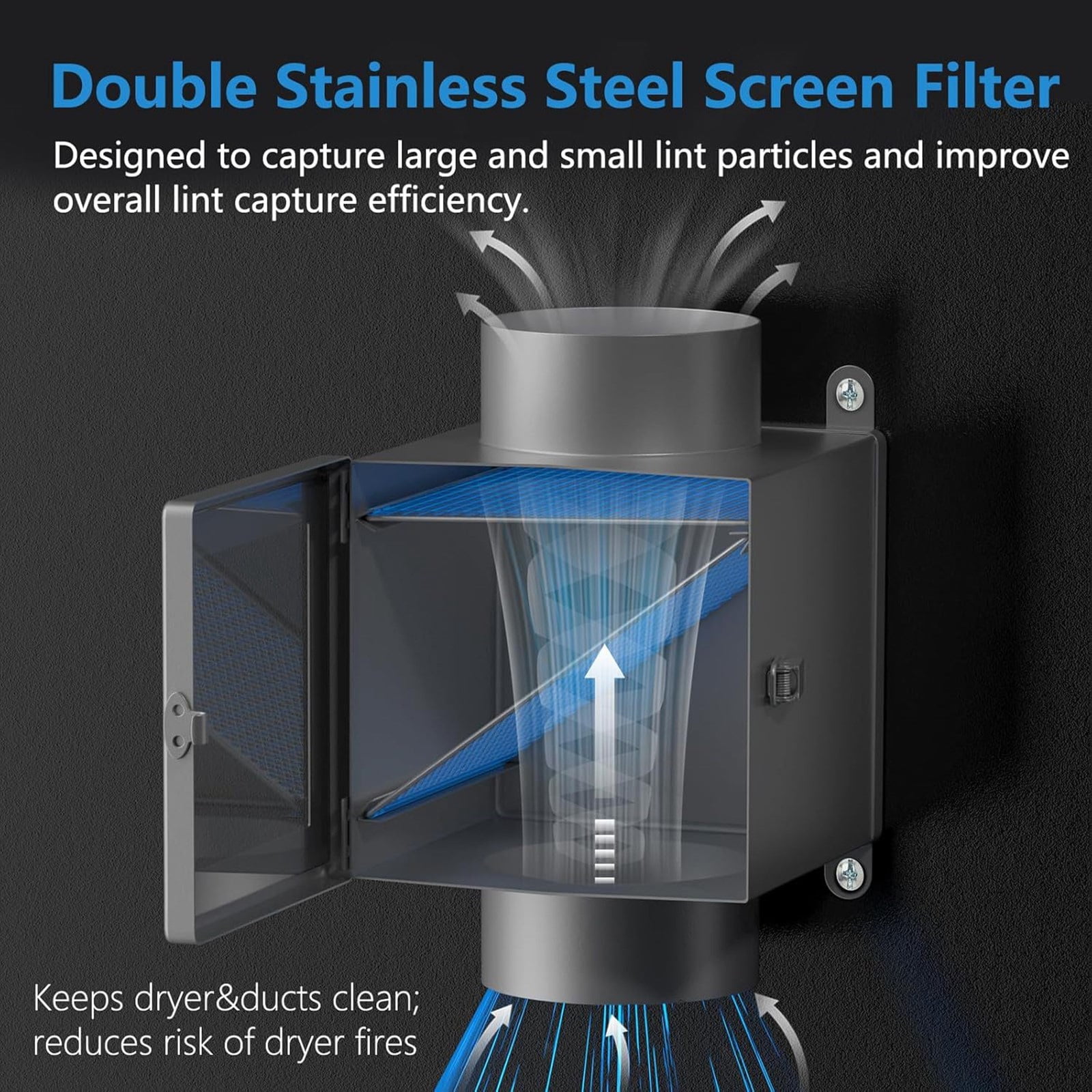 High Efficiency Dryer Duct Lint Catcher With Removable Meshes Filters And Clear Door Metal Dryer Duct Lint Trap