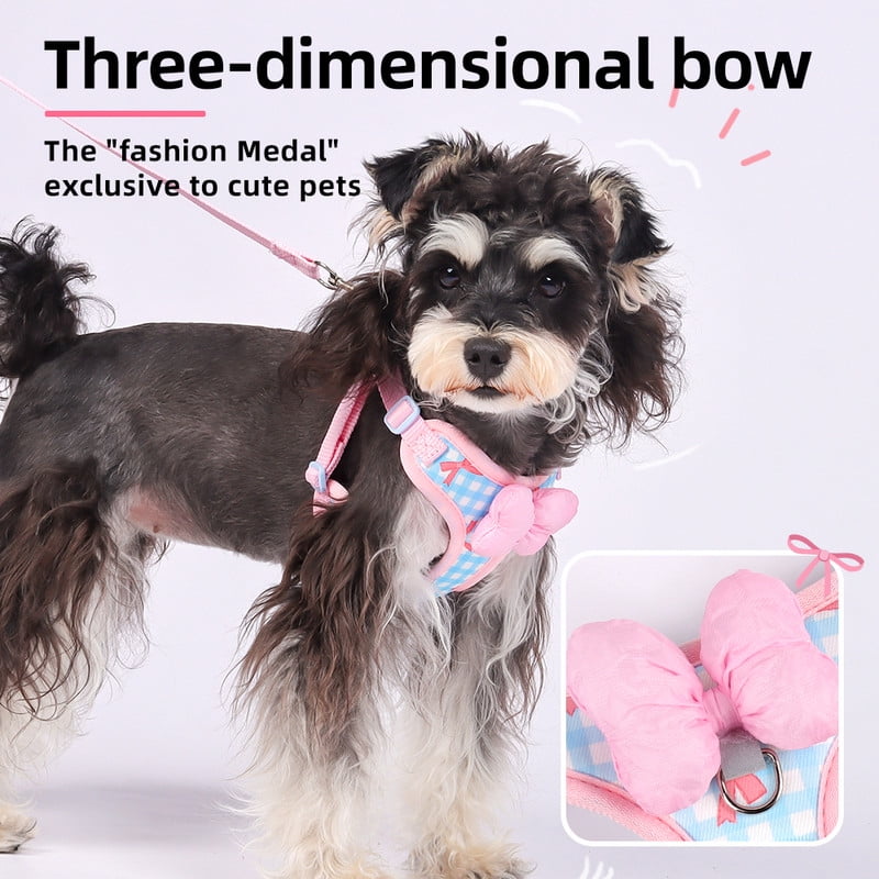 Small Dog Chest Harness with Bow, Cute Harness for Kitty Puppy Bunny,djustable Kitten Harness and Leash Set