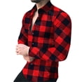 thumbnail image 2 of MRULIC shirts for men Mens Shirt Fashion Checkered Plaid Cross Matching Shirts Causal Button Shirt TopsMen Shirts Red + M, 2 of 4