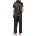 thumbnail image 3 of Conjunto de pijama de satén para mujer INSPIRE CHIC, camisa de botones de manga corta con solapa y pantalones, conjunto de ropa de casa de 2 piezas, XL, negro, 3 of 6