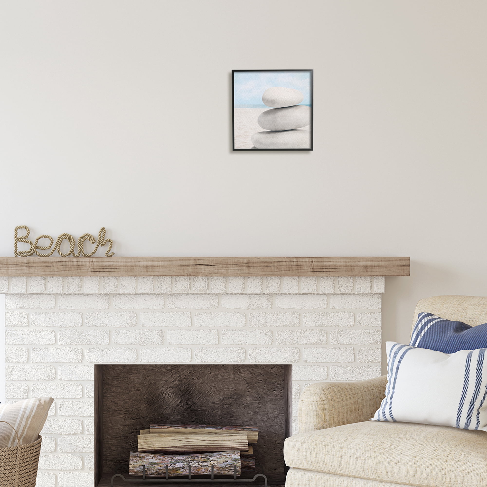 Stupell Industries Coastal Stacked Rocks Nature Photography Black Framed Art Print Wall Art, 12 x 12