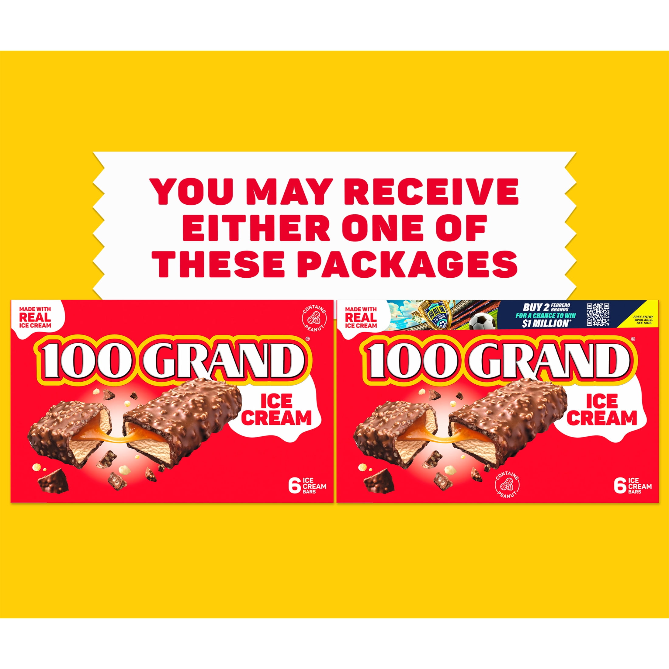 100 Grand Ice Cream Bars with Caramel, Crispy Crunchies & Chocolatey Coating, 6 pack, Frozen Dessert