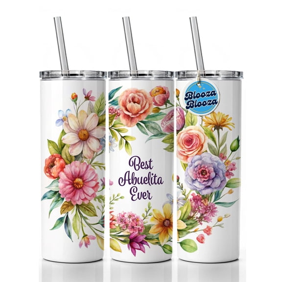 Best Abuelita Ever Abuela Spanish Grandma Flowers 20oz Insulated Water Bottle Skinny Tumbler Includes Straw