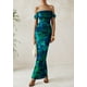 thumbnail image 3 of Vestido largo PRETTYGARDEN para mujer, ajustado fruncido, verde y floral, 3 of 9