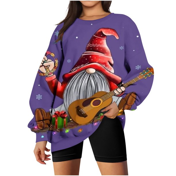 Sudaderas Navideñas de Cuello Redondo Para Mujer, Sudaderas Con Capucha de Manga Larga, Estampado Informal, Tops Holgados Con Cordón Y Bolsillos Odeerbi ODB193079