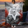 thumbnail image 5 of 1pc ALK Wolf Howling Full Moon Flannel Throw Blanket Lightweight Soft Warm Winter Bedspread for Sofa Bed Camping Outdoor Cabin RV Office Machine Washable, 5 of 10