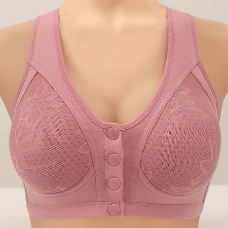REORIAFEE Bralette for Women with Support Seamless Front Closure Gathered Together No Wire Bras Solid Adjustable Straps Brassiere Breathable Wide Strap Comfy Corset Underwear Lingerie Pink XXL
