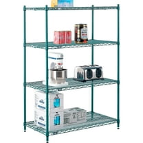 Nexel 4 Shelf Poly-Green Wire Shelving Unit Starter 42""W x 24""D x 54""H