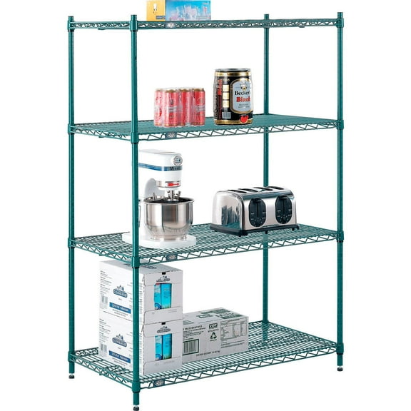 Nexel 4 Shelf Poly-Green Wire Shelving Unit Starter 42""W x 24""D x 54""H