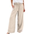 thumbnail image 2 of Womens Linen Pants Summer Wide Leg Pants High Waisted Flowy Palazzo Pant Boho Cotton Linen Beach Pants Brown S, 2 of 5