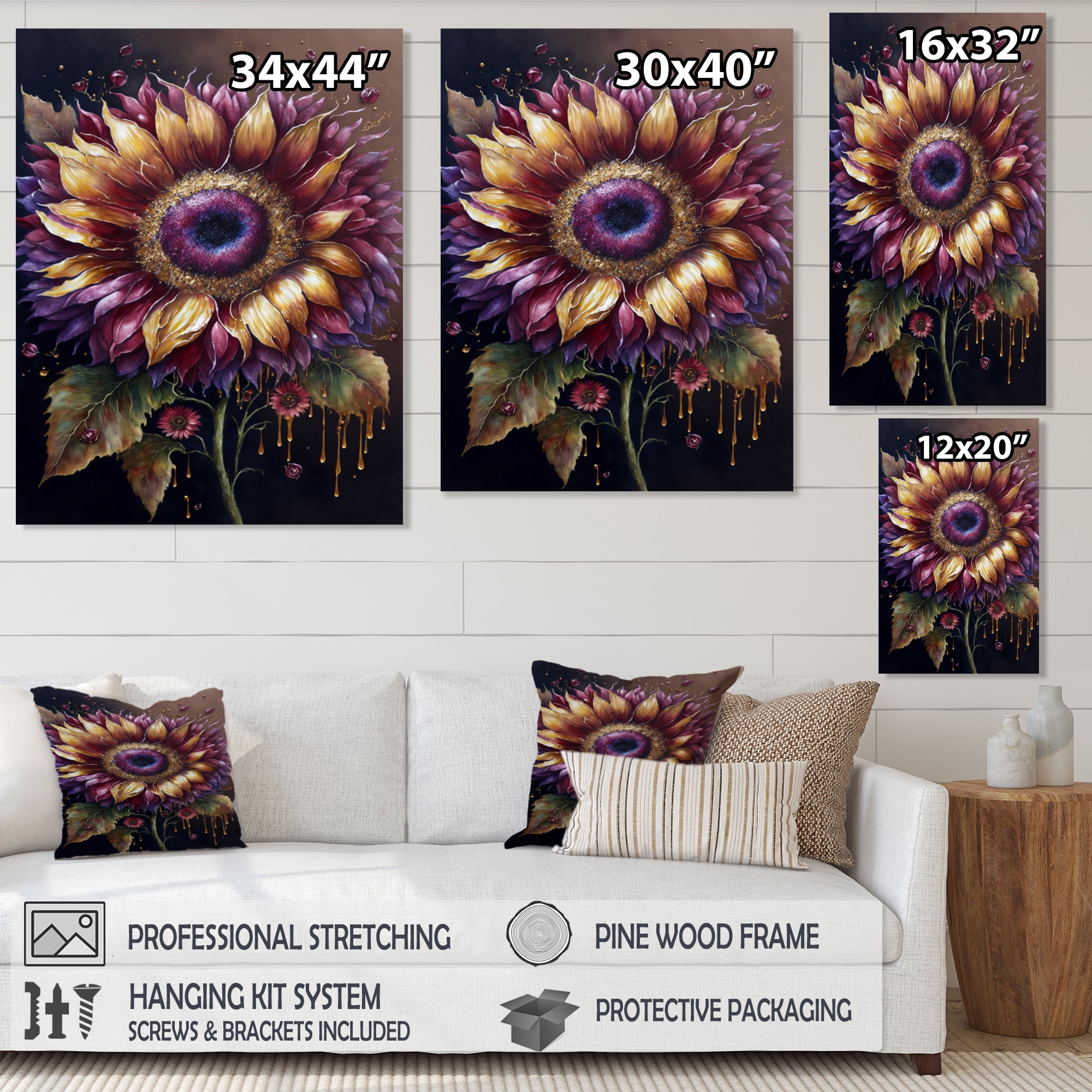 Designart Yellow And Purple Sunflower Canvas Wall Art