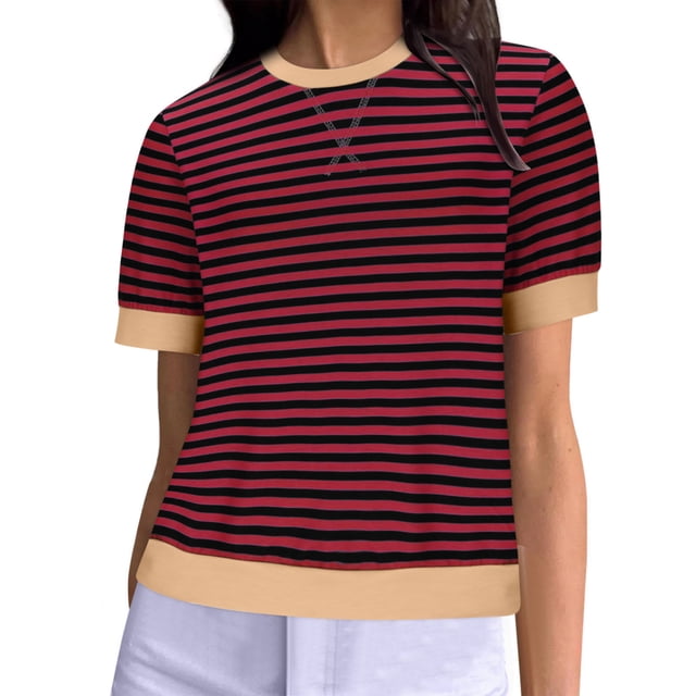 FcBaudy Hauts pour Femmes, Chemises pour Femmes, Blouses à Manches Courtes Col Rond & Chemises Mode Décontractée Confortable Imprimé Col Rond Manches Courtes Haut Blouse T-Shirt Blouse pour Femmes