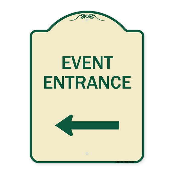 SignMission Designer Series Sign - N Event Entrance (With Left Arrow) | Tan & Green 18" x 24" Heavy-Gauge Aluminum Architectural Sign | Protect Your Business & Municipality | Made in