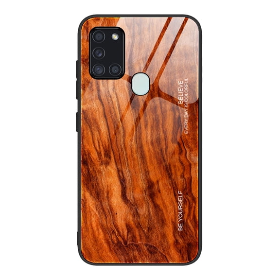 Galaxy A21s Case Cover (Not for A21), Allytech Wooden Texture Silicone Frame Tempered Glass Anti-scratch Wireless Charing Support Back Cover for Samsung Galaxy A21s
