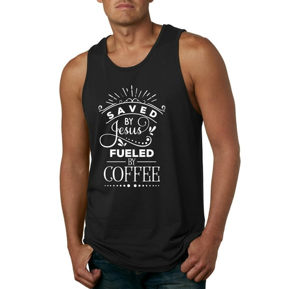 Wild Bobby Saved By Jesus Fueled By Coffee Inspirational/Christian Men Graphic Tank Top, Black, Small