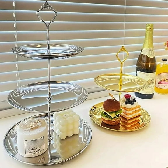 Stainless Steel Multi-Layer Tray Dessert Plate Fruit Plate Snack Plate Display Plate Cupcake Rack Silver