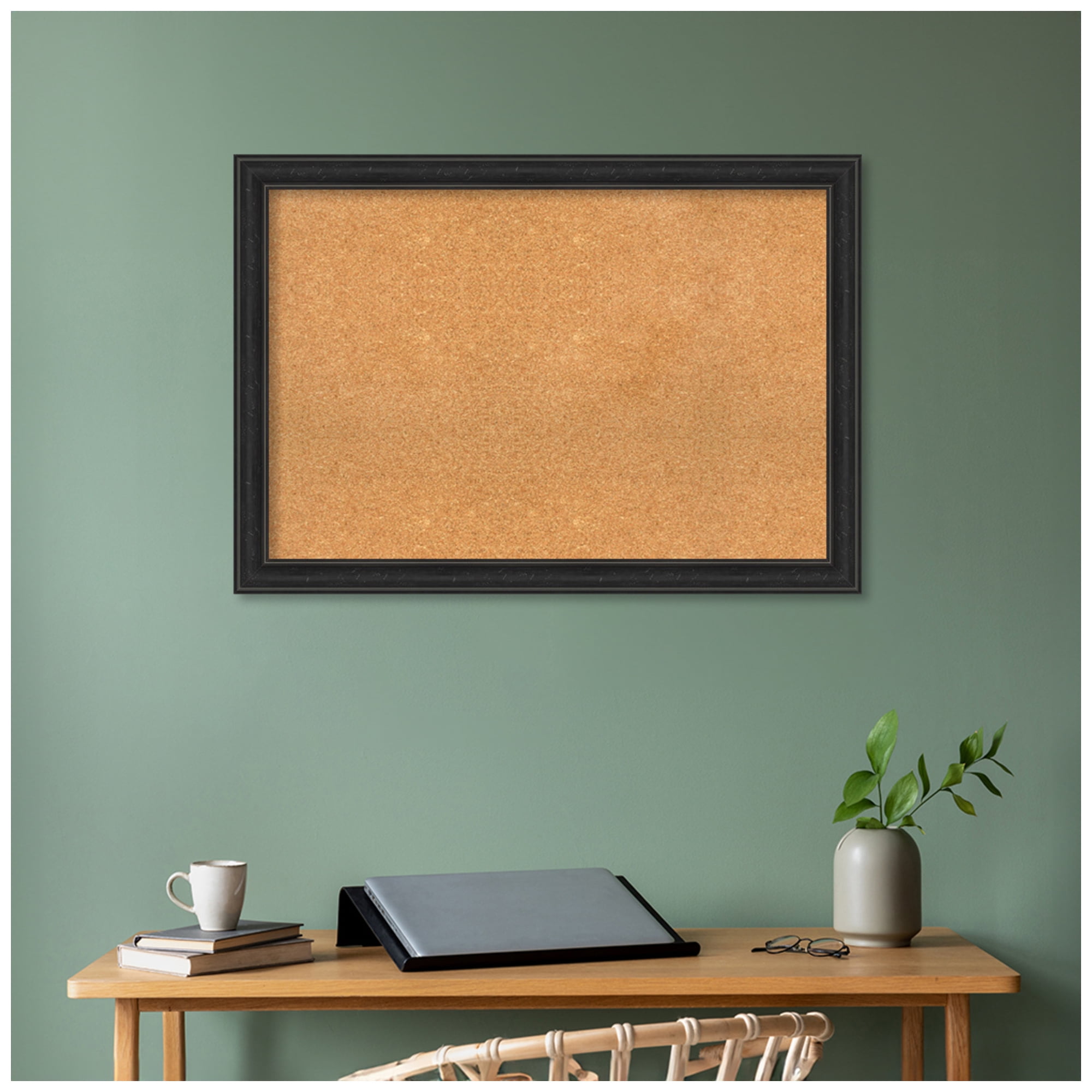 Amanti Art Natural Cork Board Framed Shipwreck Black Narrow Bulletin Board 40 in. x 28 in.