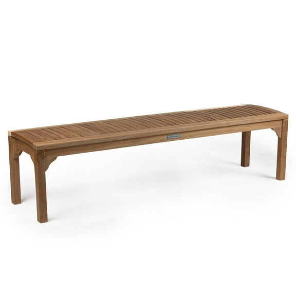 Ash & Ember Grade A Teak 71" Marley Backless Outdoor Patio Bench, Spa or Garden Seating, Weather Resistant Patio Lounge Bench for Deck, Porch, or Backyard Indoor Outdoor Use, Gently Curved Seat