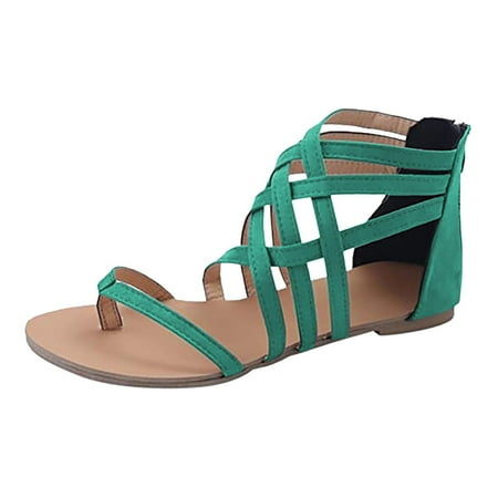

Juebong Womens Flat Sandals Zipper Open Toe Slippers Roman Shoes Summer Beach Sandals Green Size 7.5