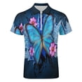 thumbnail image 4 of Blue Butterfly Flowers Men Zipper T-shirt Summer Casual Short Sleeve T-shirt Top, 4 of 7
