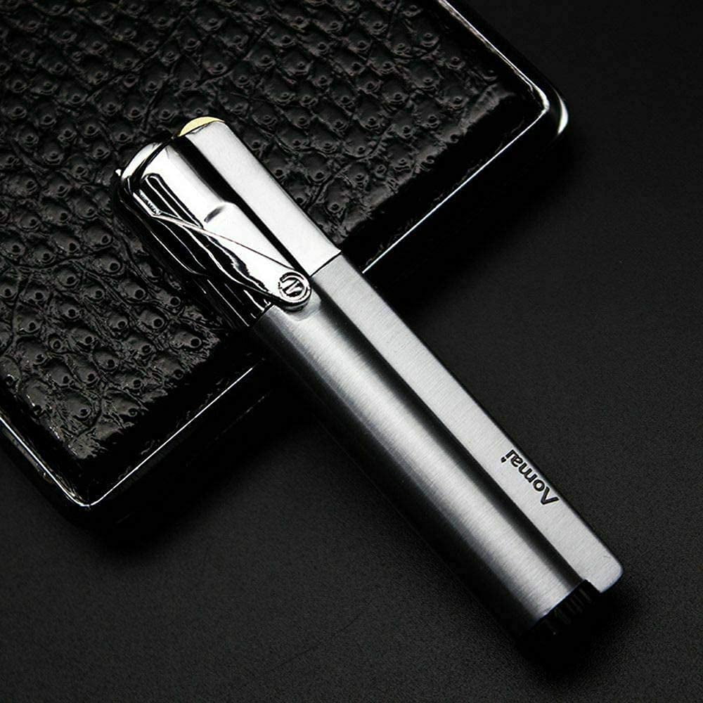 2 Pcs Slim Metal Portable Jet Torch Flame 1300'C Lighter Adjustable & Lockable Fire with Strip Cigar Cigarette Lighter - Silver