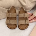thumbnail image 2 of Walking Sandals Boys Girls Faux Leather Anti-Slip Adjustable Buckle Comfortable Beach Sandals Open Toe Low Heel Khaki 1.5(34), 2 of 5