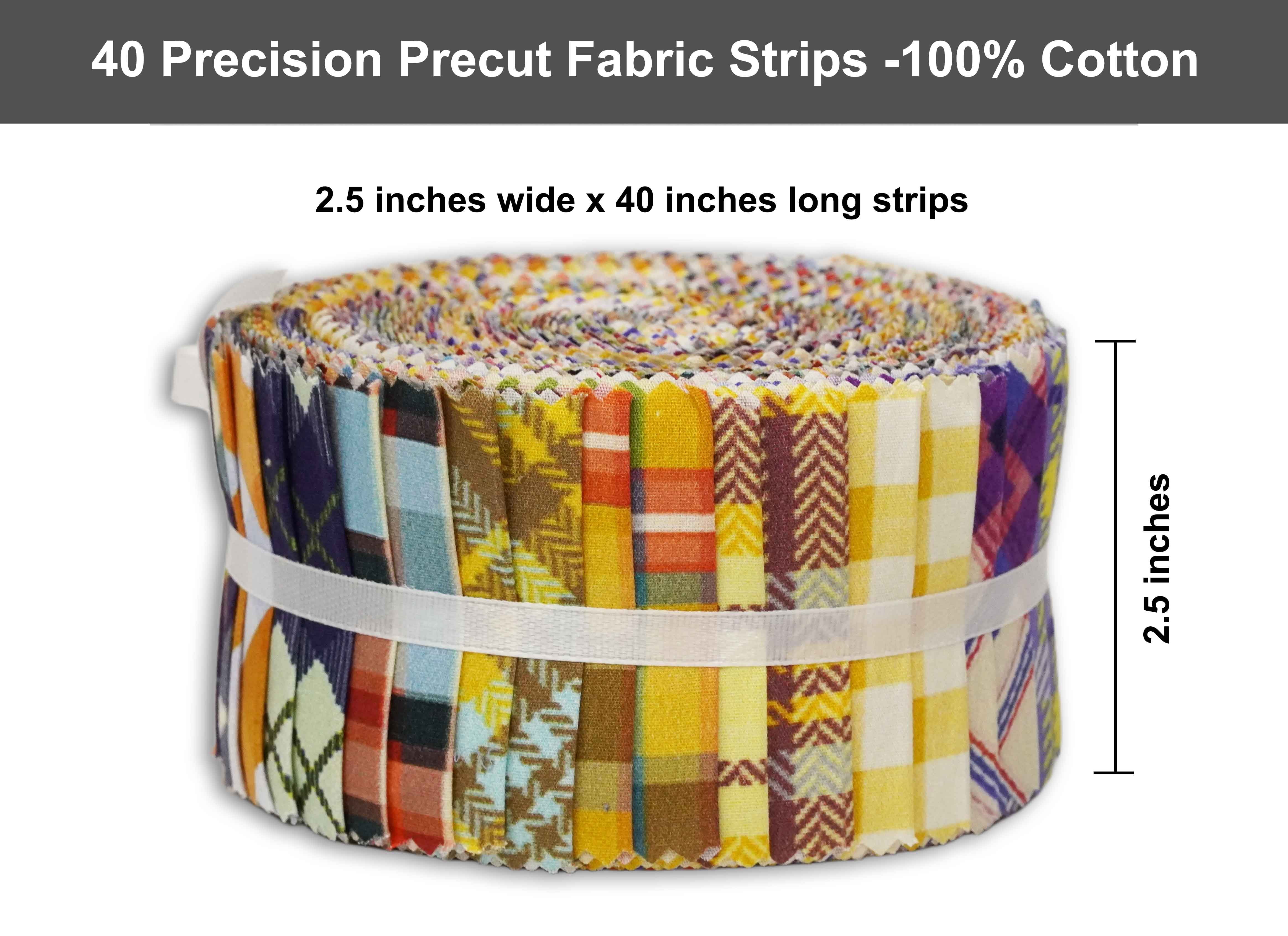 Soimoi 40Pcs Check Print Precut Fabrics Strips Roll Up 2.5 x 42 inches Cotton Jelly Rolls for Quilting - Multicolor