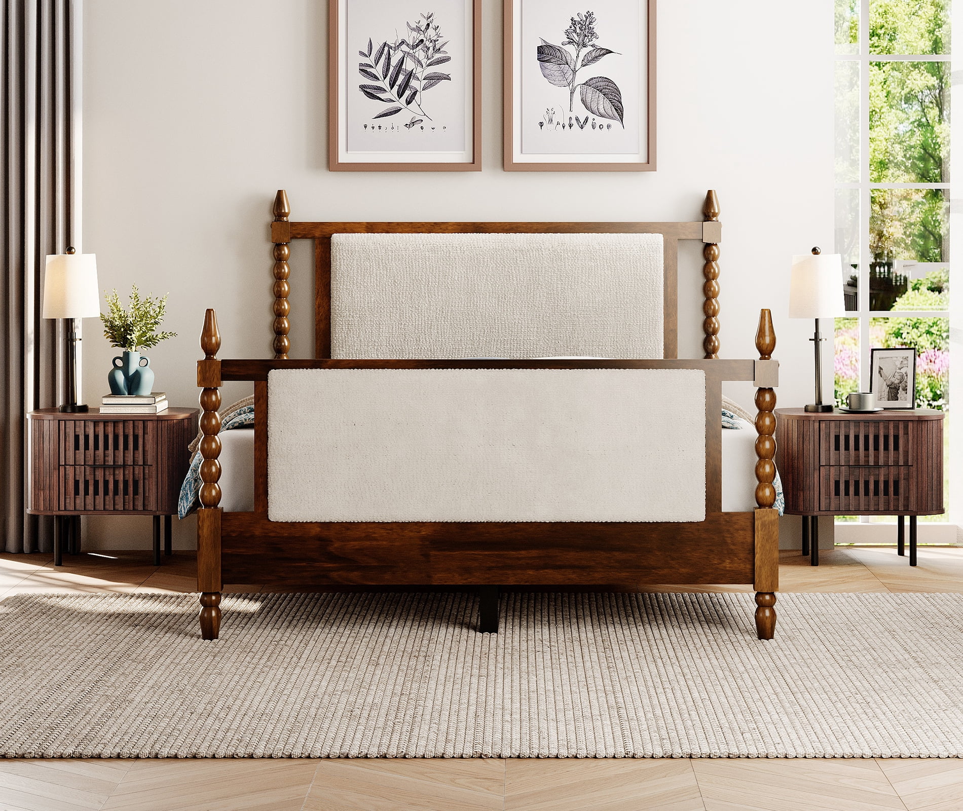 Wampat Modern Fluted Nightstand Set of 2, Wooden End Table with 2 Drawers, 20.4H" Bedside table for Living Room, Bedroom, Walnut