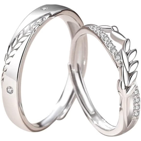 Cubic Zirconia Wheat Matching Couple Rings Set for Him and Her Dainty Crystal Promise Engagement Rings Open Wedding Bands Statement Finger Band Jewelry Gifts with Box