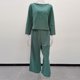 thumbnail image 3 of Pantalones Top básico de lino Pantalón recortado Cintura elástica Traje de color sólido (Verde oscuro M) Ygjytge Verde oscuro T M para Mujer, 3 of 7