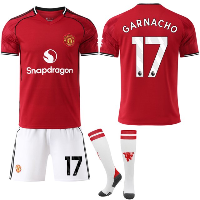 Manchester United Home Football Jersey 2025-2026, Garnacho No.17, Adult & Kids with Socks