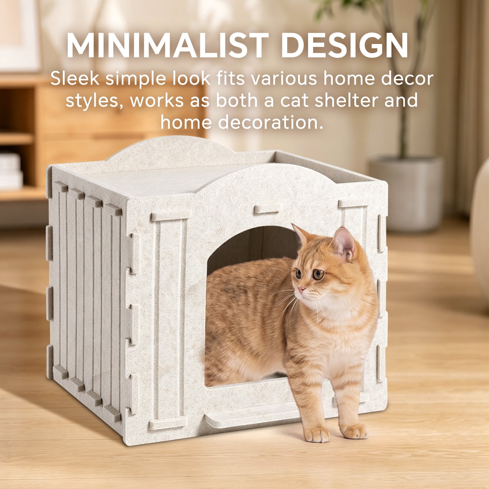 Soft Felt Cat Cave House for Indoor Cats, Comfortable Enclosed Cat Hideout Shelter, Sturdy Breathable Felt Cat Bed for Kitten & Adult Cats