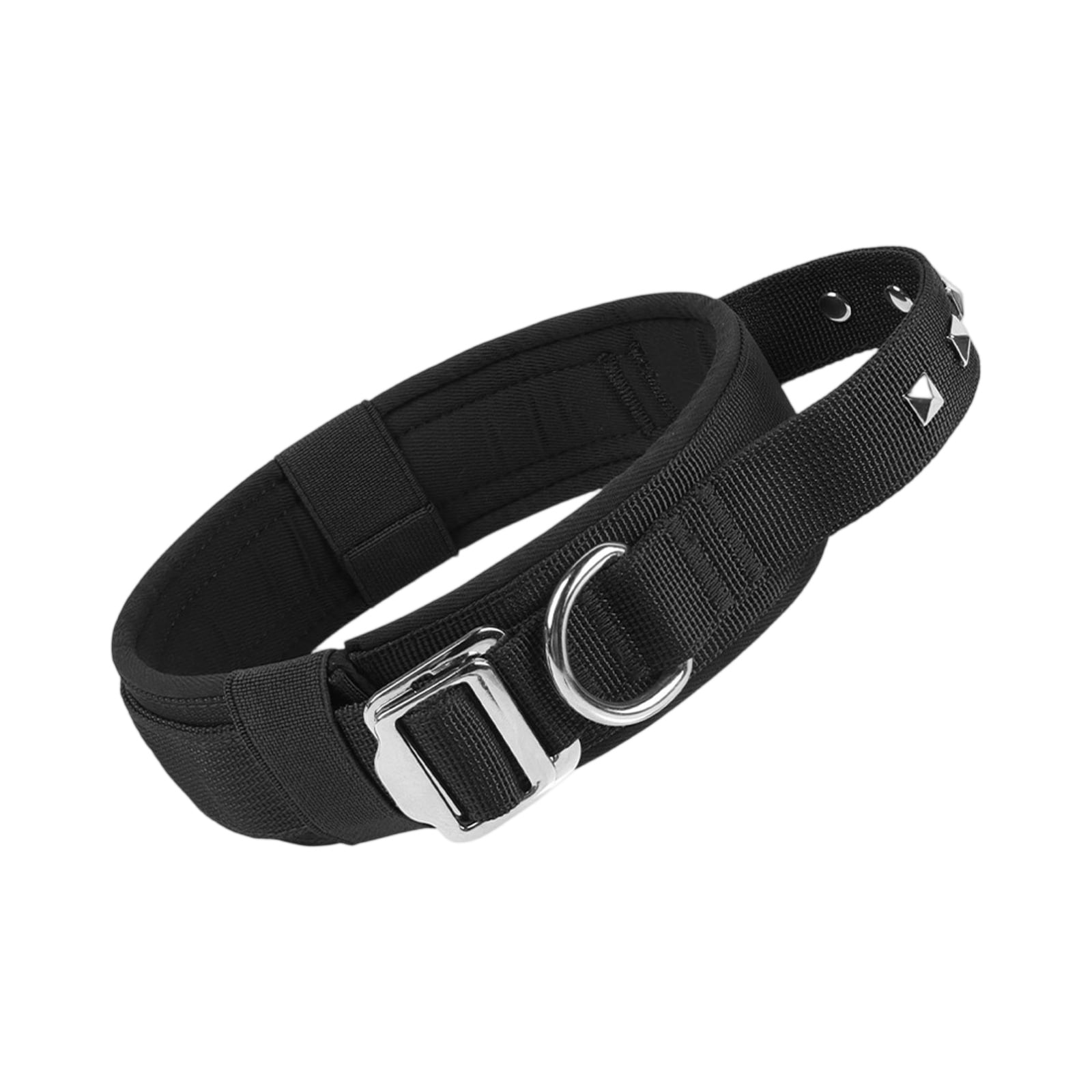 Large Dog Collar with Heavy Duty Leash Tactical Padded Nylon Pet Collar for Large Dogs Adjustable Training Gear with Metal Buckle and Studded Design Black
