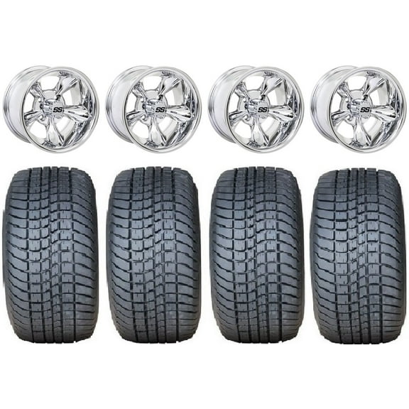 GTW Godfather 10" Golf Wheels Chrome 205x50 Pro Rider Tires E-Z-GO & Club Car