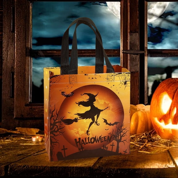 Taotanxi Halloween Trick or Treat Totes, Small Multifunctional Non-Woven Halloween Bags for Gifts Wrapping, Party Supplies,Yellow
