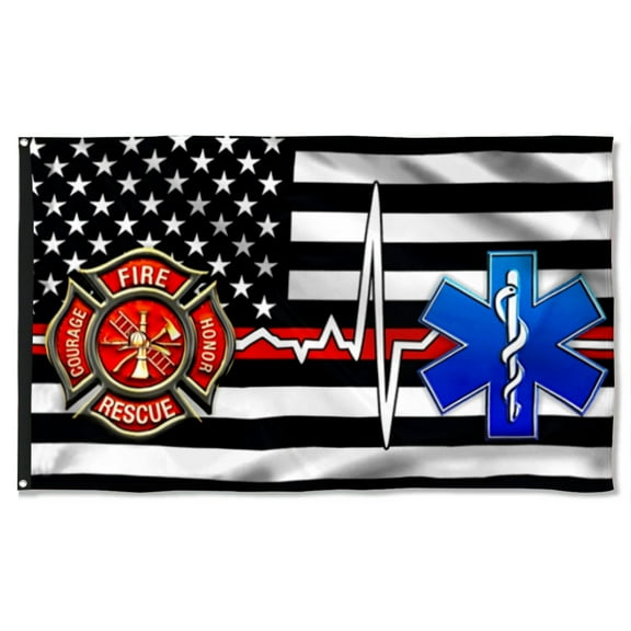 Cayyon Firefighter EMT Flag First Responder Grommet Flag 3x5Feet Banner with 2 Brass Grommets