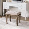 thumbnail image 3 of Upholstered Bench, Traditional Rectangle Tufted Ottoman Bench with Rustic Wood Vanity Stool Foot, French Vintage Tufted Bench, Upholstered Vanity Stool Piano Bench Makeup Stool, 3 of 5
