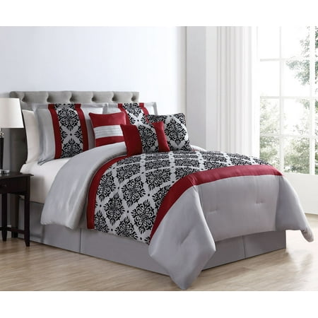 7 Piece Elda Red Gray Black Comforter Set Queen Walmart Com
