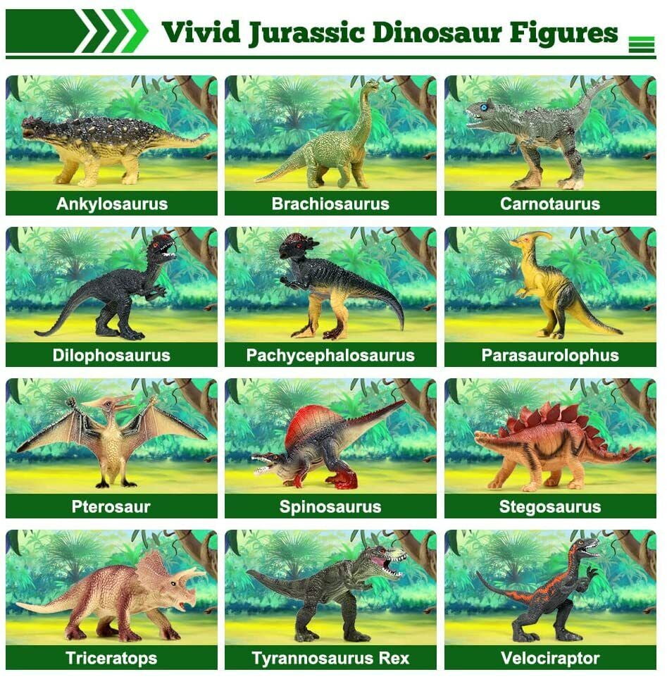 VKZON 12pcs Jumbo Realistic Dinosaur Toy PVC Model Action Figure Set With Dino Book ,Educational Learning Toy Collector Figure Gift For Kids