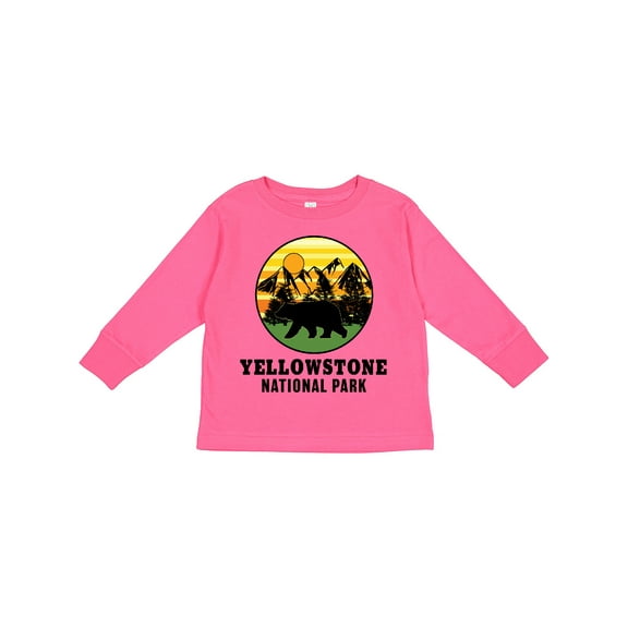 Inktastic Yellowstone National Park with Bear Mountains and Trees Cricle Boys or Girls Long Sleeve Toddler T-Shirt