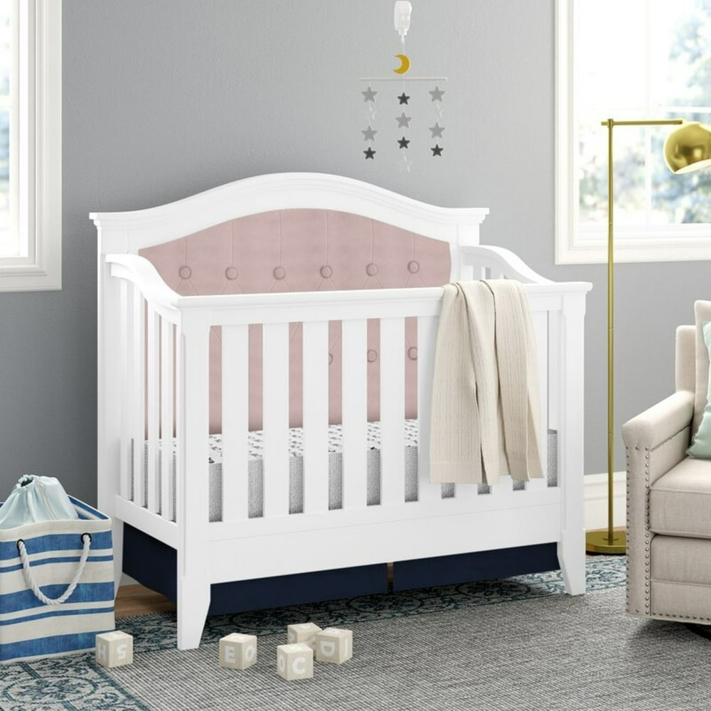 Magnolia Upholstered 4in1 Convertible Crib, White/Pink Magnolia Upholstered 4in1 Convertible Crib, White/Pink