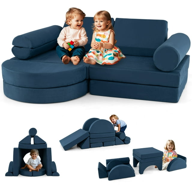 Gymax 13 PCS Modular Kids Play Couch Versatile Toddler Sectional Sofa Set Blue