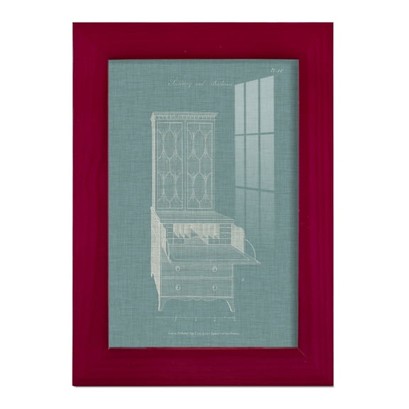 Hepplewhite Desk & Bookcase I - Framed Print w/glass - Cherry Red